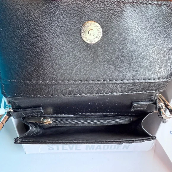 Steve Madden Black Quilted Crossbody Mini-Bag wallet Clutch Chain Strap Box NWT - Picture 4 of 7